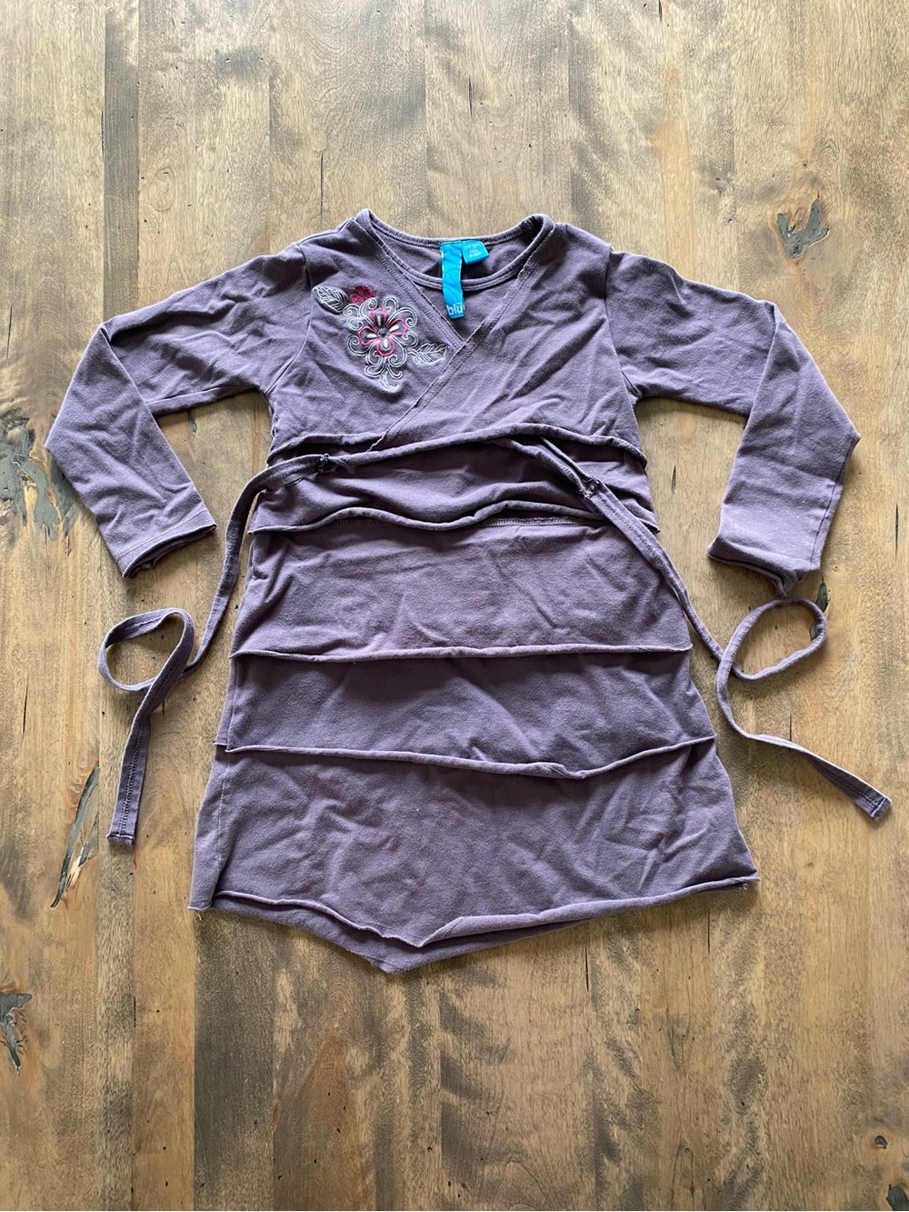 Long Sleeve Lavender-Purple Tiered Girls' Top with Floral Accent
